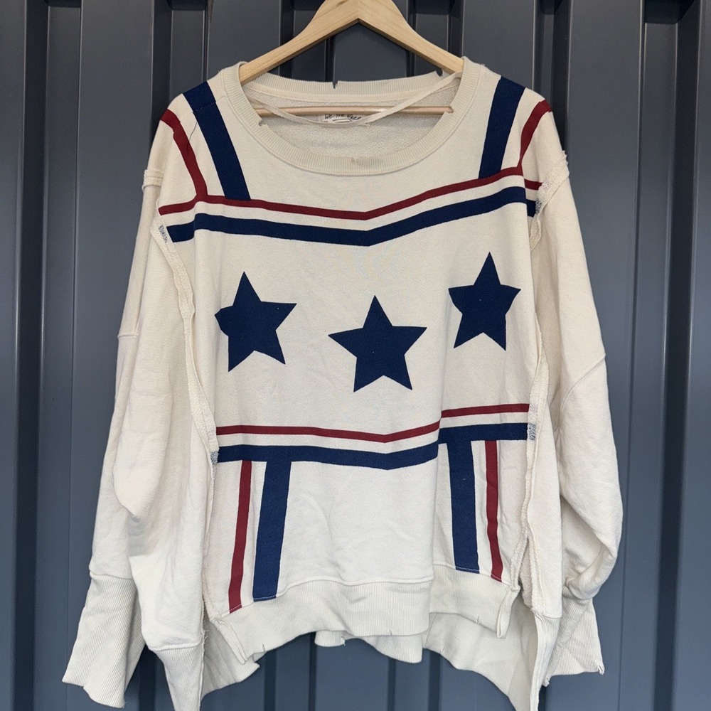 WE THE FREE Camden Oversized Graphic Patriotic Star Stripes Sweater Sz S